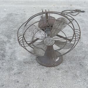 Antique General Electric GE 12" Cage Fan Oscillating For Parts Or Repair Only
